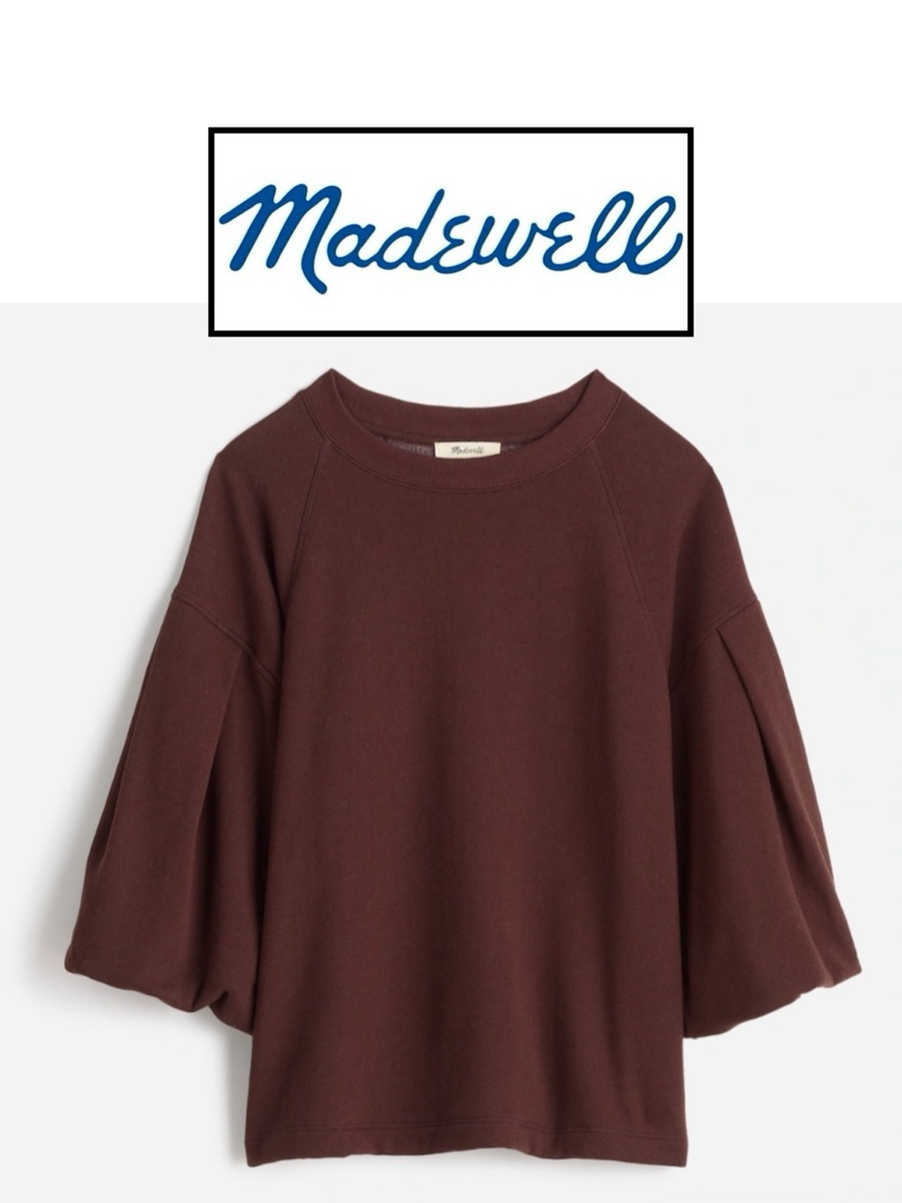 Madewell Puff Sleeve Sweatshirt Tee in Dark Carob.